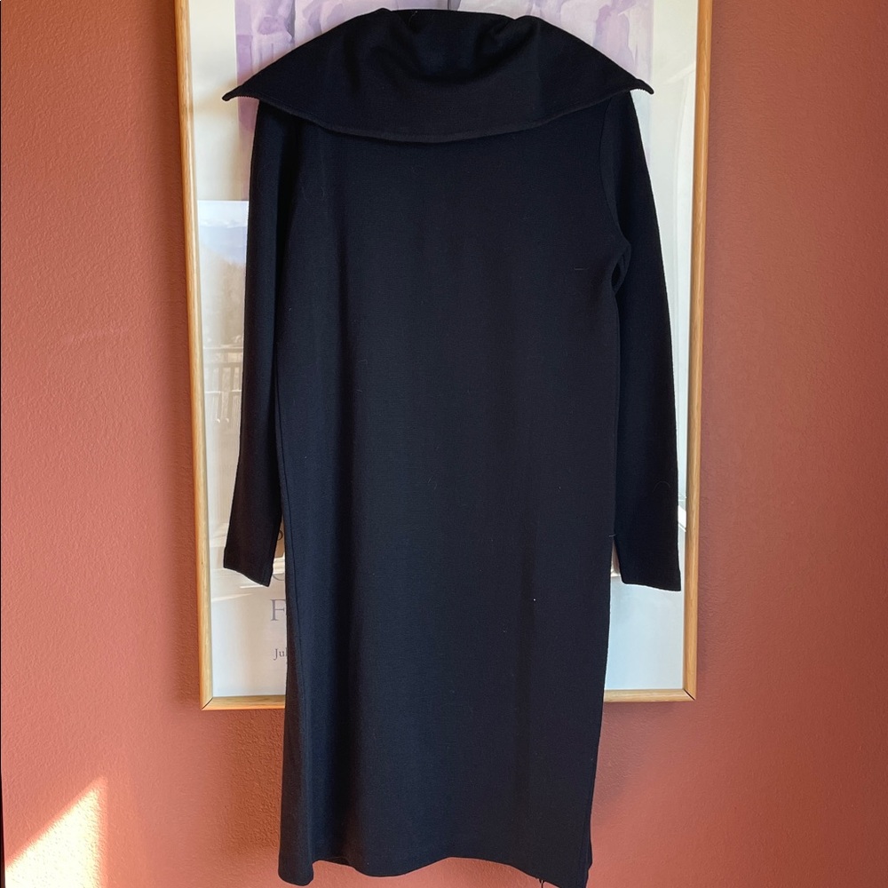 Harve Benard Rare Vintage Jet Black Full Zip Dress Wool Blend Wide Collar, M - Picture 6 of 6